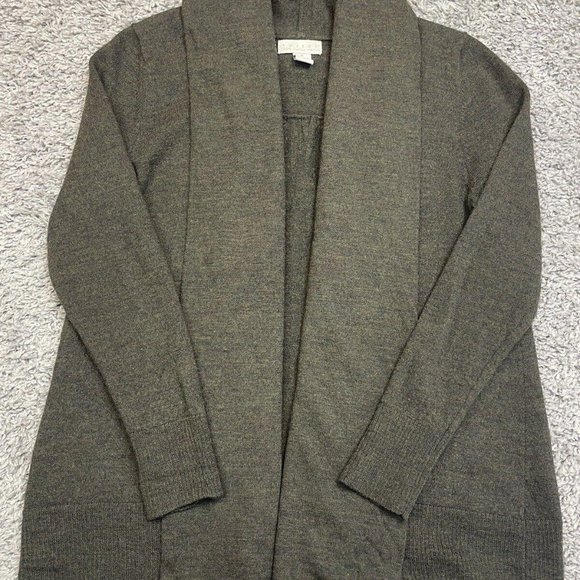 Tweeds Women Olive Green 100% Merino Wool Cardigan Sweater Roll‎ Collar size M - Picture 3 of 9